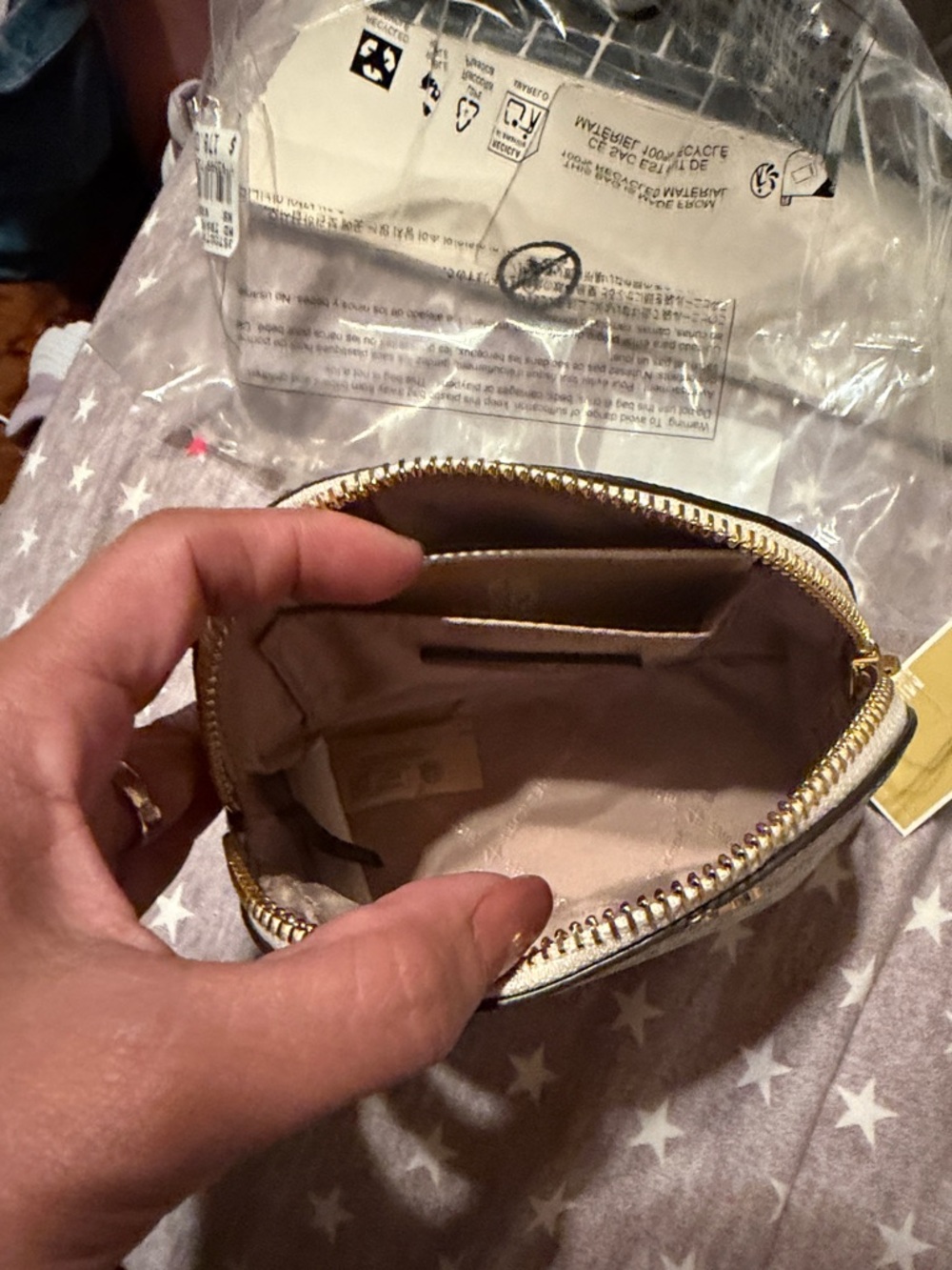 Michael Kors Cream and Gray Logo Dome Cosmetic Case with Gold Hardware - Picture 11 of 13